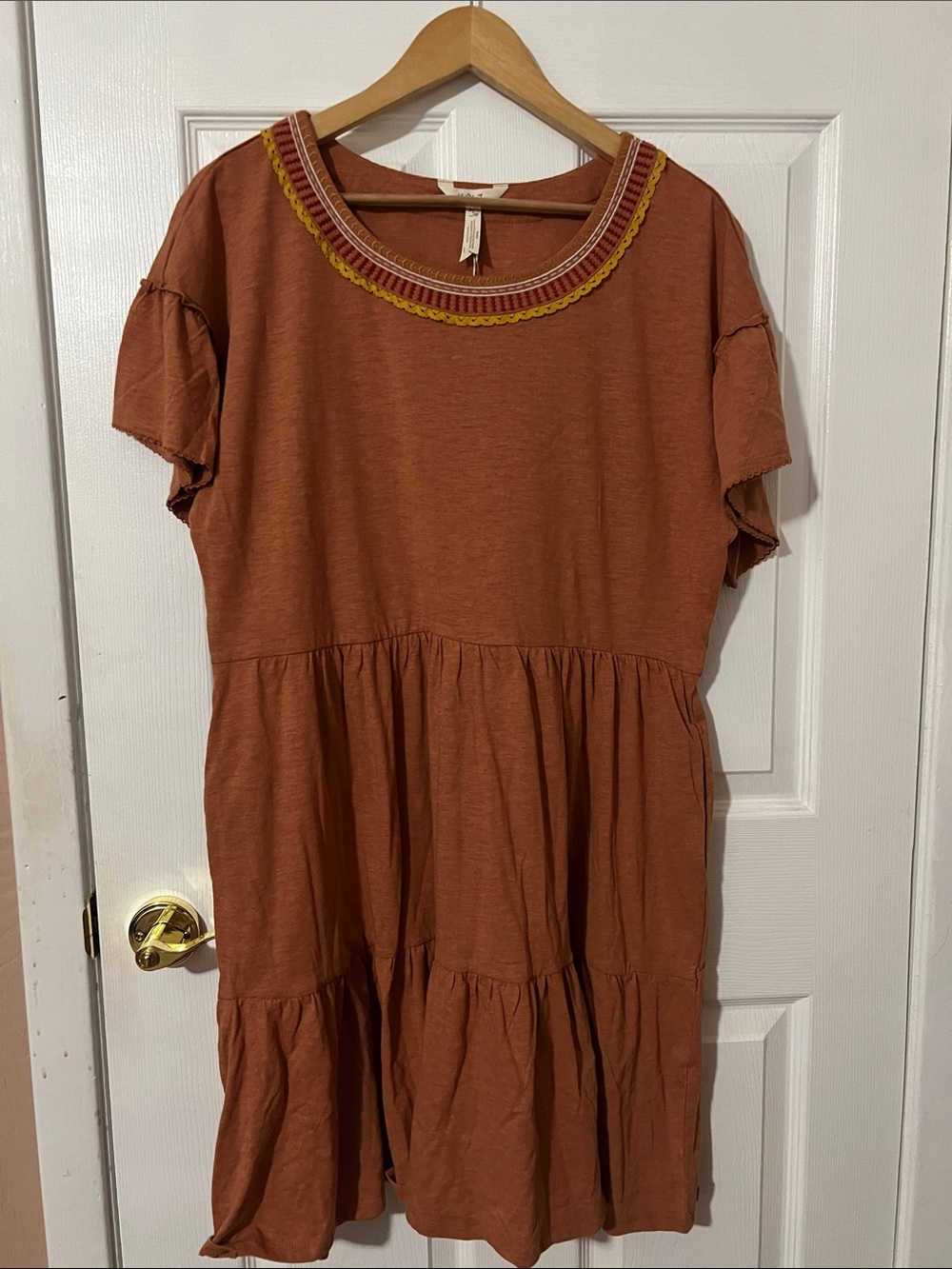 NWT Matilda Jane Burnt Orange Embroidered Neckline Dress Large